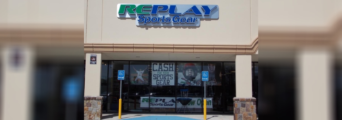 Closeup shot of Replay Sports Gear Store Front